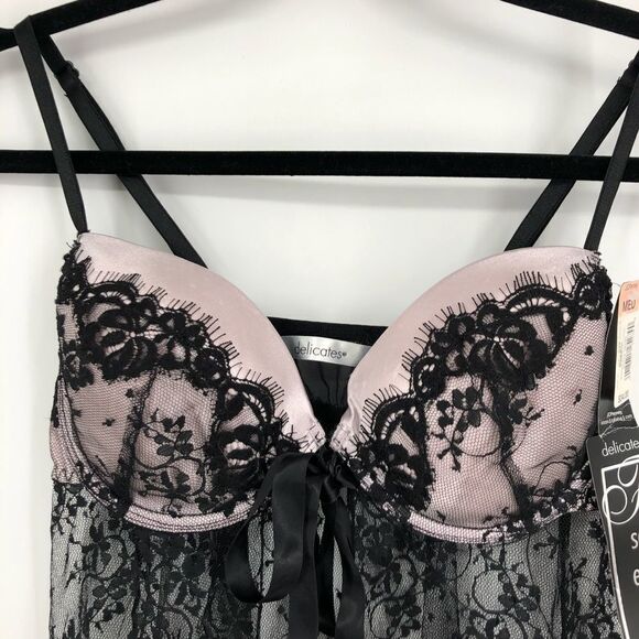 Delicates Floral Lace Babydoll Lingerie Size Medium Black NWT Whymsigoth - Picture 2 of 9